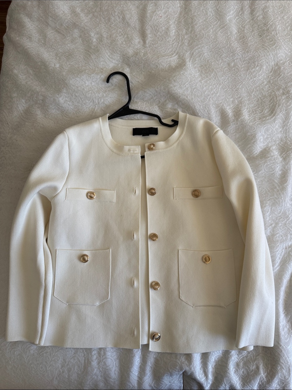 Zara Cream Collarless Button-Front Jacket with Gold Buttons
